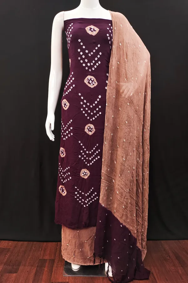 Unstitched_Suit_Dress_Material_|_V_Style_Pure_Rayon_Hand_Bandhej_Bandhani_|_Premium_Unstitched_Suit_Material_For_Her_|_4.25_Meter_Top_&_Bottom_With_2_Meter_Dupatta