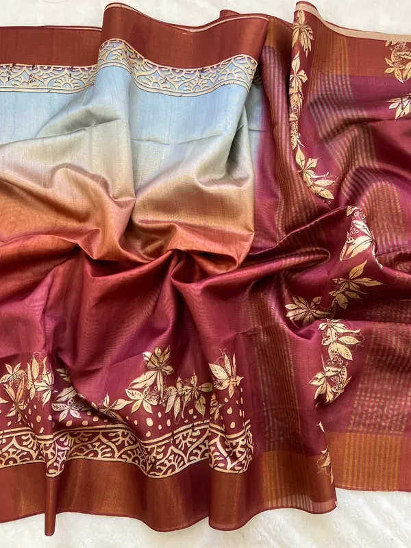 Soft_Tussar_Silk_sarees_with_Beautiful_Digital_Print_With_Attractive_Checks_Design_Saree_And_Digital_Print_Blouse_With_Tassels