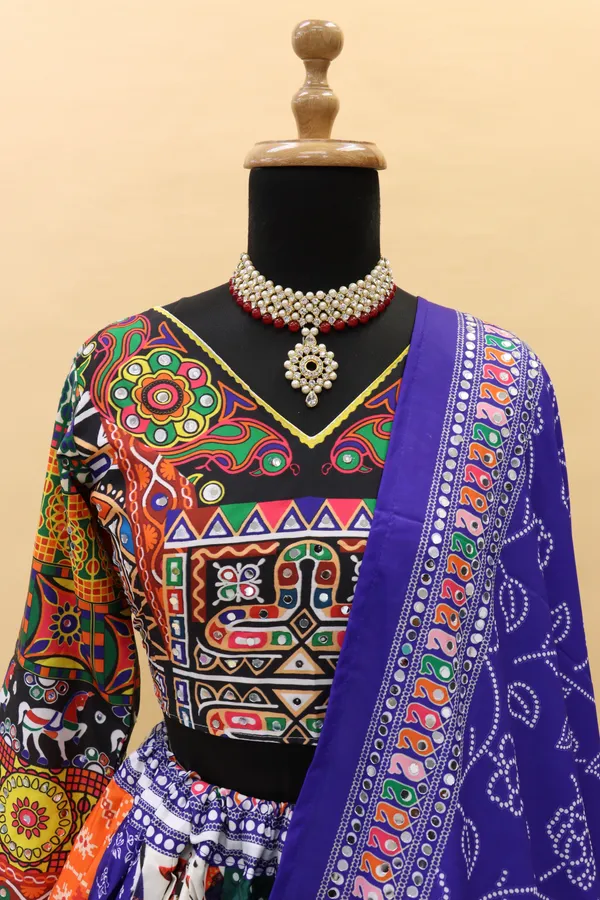 Choli_And_Lehenga_Blue_Black_Butter_Silk_Fabric_Dola_Silk_Lehenga_Choli_With_Mirror_Work_And_Attached_Blue_Dupatta