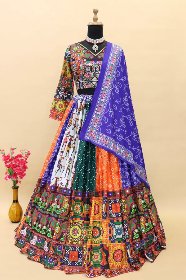Choli_And_Lehenga_Blue_Black_Butter_Silk_Fabric_Dola_Silk_Lehenga_Choli_With_Mirror_Work_And_Attached_Blue_Dupatta