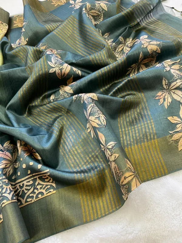 Soft_Tussar_Silk_sarees_with_Beautiful_Digital_Print_With_Attractive_Checks_Design_Saree_And_Digital_Print_Blouse_With_Tassels