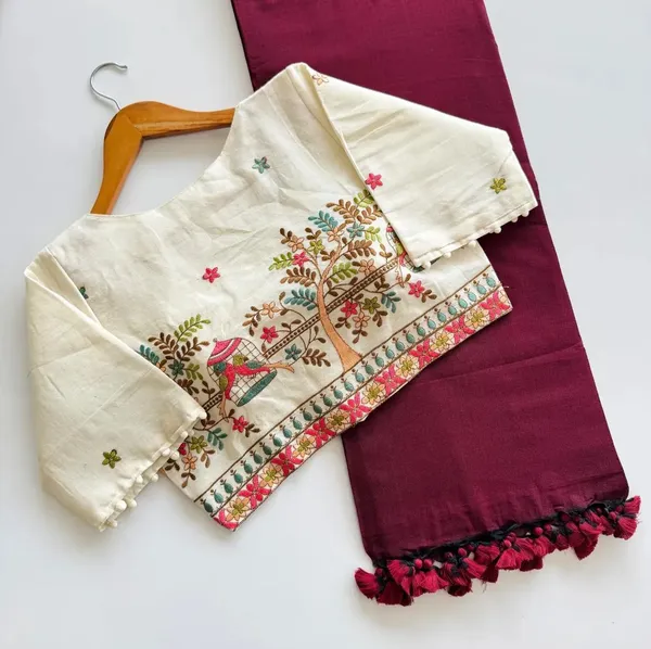 Khadi_Cotton_Saree_with_Embroidered_Blouse