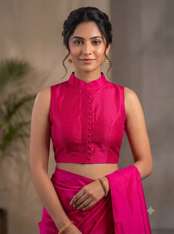 Channeling_royal_vibes_in_a_classic_high-neck_Blouse_silhouette_and_rich_crimson_tones
