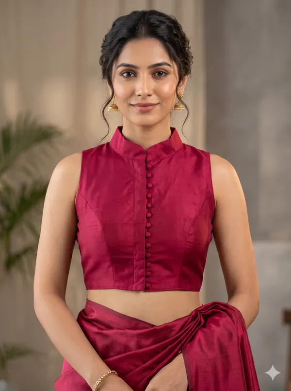 Channeling_royal_vibes_in_a_classic_high-neck_Blouse_silhouette_and_rich_crimson_tones
