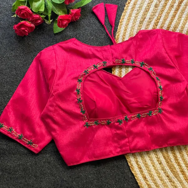 EVALUTE_HALTER_NECK_HEAVY_RAW_SILK_HANDCRAFTED_WORK_FROM__FRONT_AND_BACK_OF_THE_BLOUSE