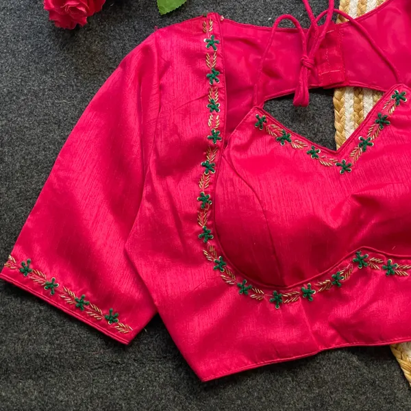 EVALUTE_HALTER_NECK_HEAVY_RAW_SILK_HANDCRAFTED_WORK_FROM__FRONT_AND_BACK_OF_THE_BLOUSE