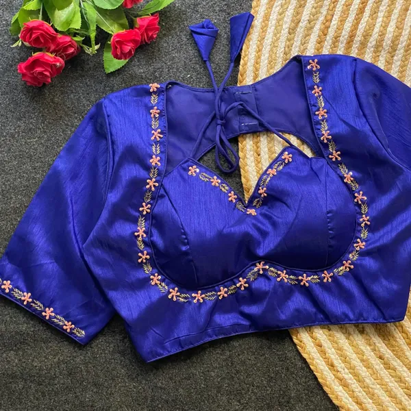 EVALUTE_HALTER_NECK_HEAVY_RAW_SILK_HANDCRAFTED_WORK_FROM__FRONT_AND_BACK_OF_THE_BLOUSE