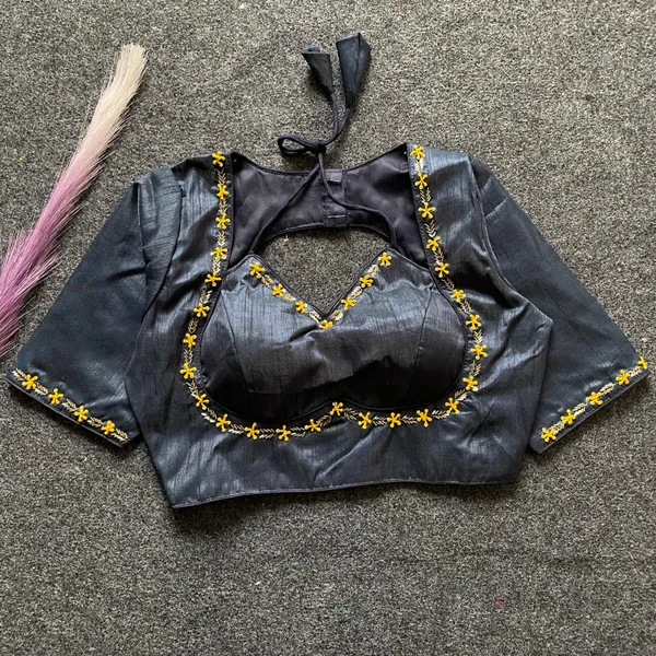 EVALUTE_HALTER_NECK_HEAVY_RAW_SILK_HANDCRAFTED_WORK_FROM__FRONT_AND_BACK_OF_THE_BLOUSE