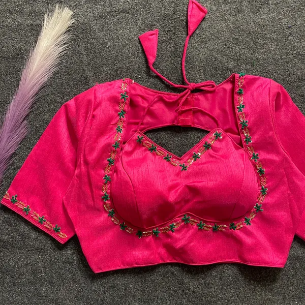 EVALUTE_HALTER_NECK_HEAVY_RAW_SILK_HANDCRAFTED_WORK_FROM__FRONT_AND_BACK_OF_THE_BLOUSE