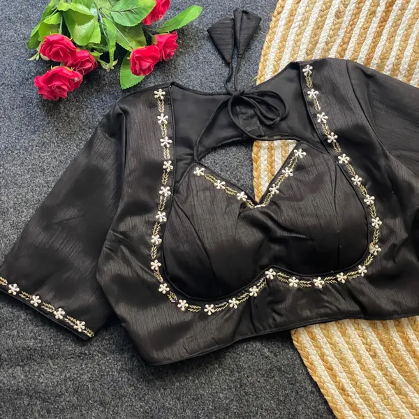 EVALUTE_HALTER_NECK_HEAVY_RAW_SILK_HANDCRAFTED_WORK_FROM__FRONT_AND_BACK_OF_THE_BLOUSE