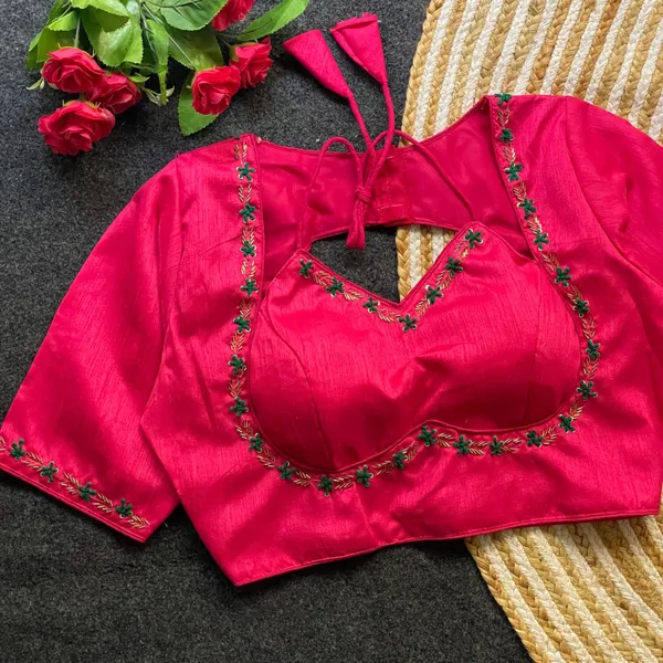 EVALUTE_HALTER_NECK_HEAVY_RAW_SILK_HANDCRAFTED_WORK_FROM__FRONT_AND_BACK_OF_THE_BLOUSE
