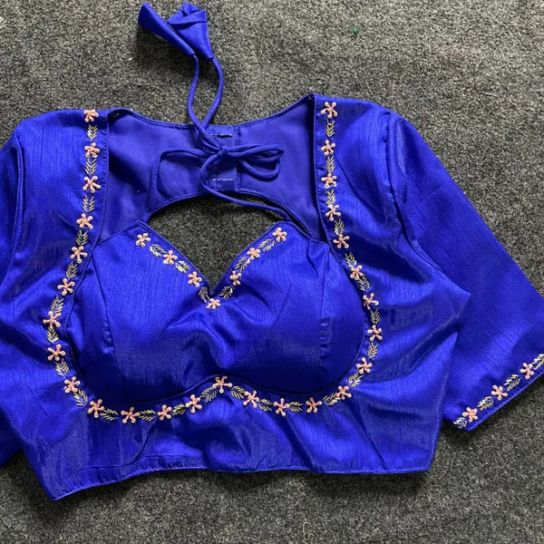 EVALUTE_HALTER_NECK_HEAVY_RAW_SILK_HANDCRAFTED_WORK_FROM__FRONT_AND_BACK_OF_THE_BLOUSE