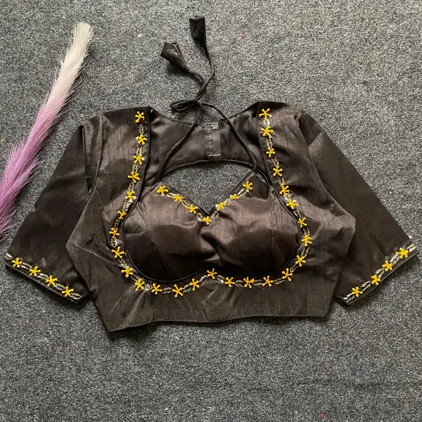 EVALUTE_HALTER_NECK_HEAVY_RAW_SILK_HANDCRAFTED_WORK_FROM__FRONT_AND_BACK_OF_THE_BLOUSE