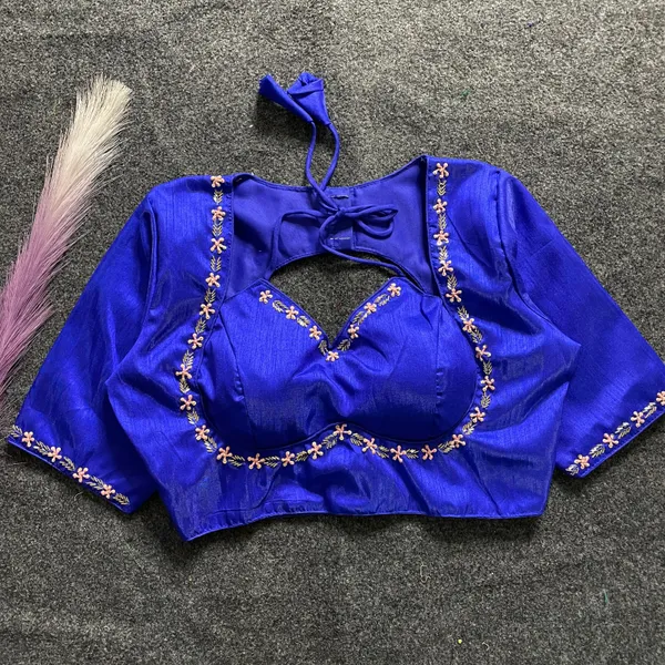 EVALUTE_HALTER_NECK_HEAVY_RAW_SILK_HANDCRAFTED_WORK_FROM__FRONT_AND_BACK_OF_THE_BLOUSE