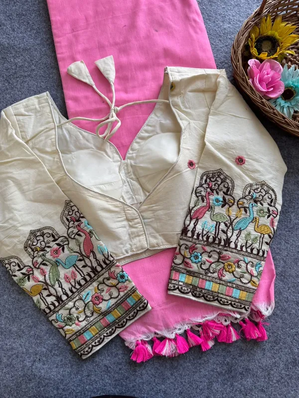 Khadi_Cotton_Saree_with_Embroidered_Blouse