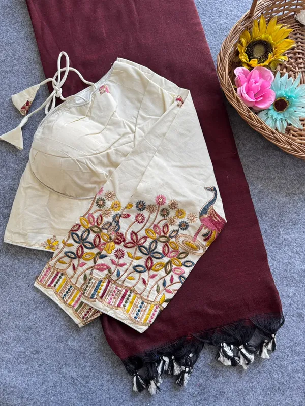 Khadi_Cotton_Saree_with_Embroidered_Blouse