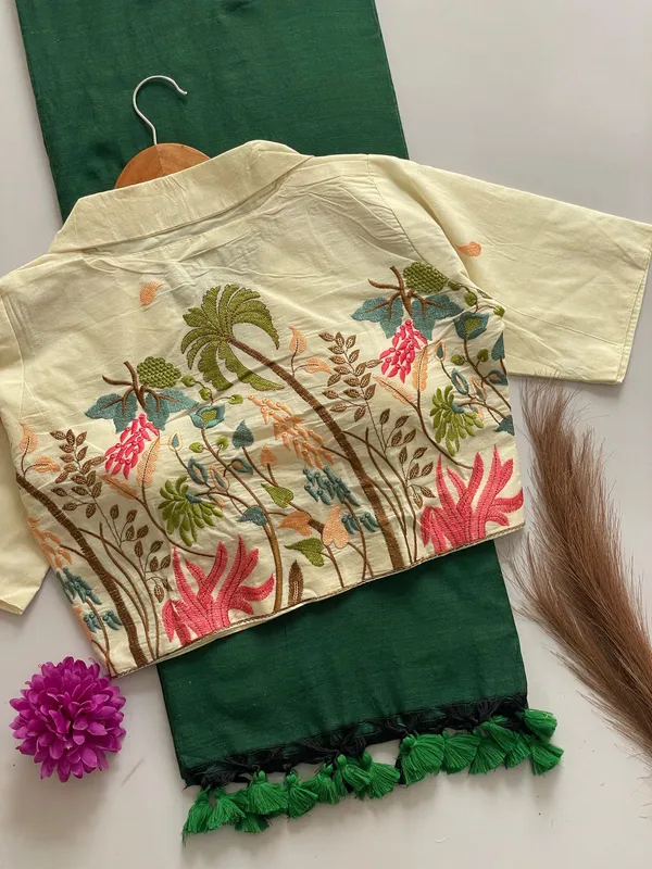 PRESENTING_ORIGINAL_KHADI_COTTON_COLLAR_NECK_BLOUSE_WITH_KHADI_COTTON_SAREE_