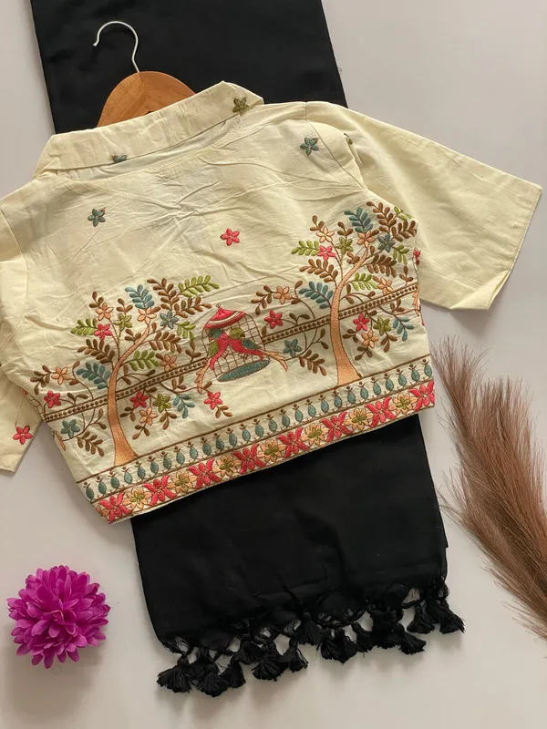 PRESENTING_ORIGINAL_KHADI_COTTON_COLLAR_NECK_BLOUSE_WITH_KHADI_COTTON_SAREE_