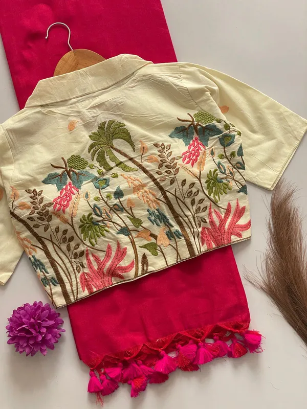 PRESENTING_ORIGINAL_KHADI_COTTON_COLLAR_NECK_BLOUSE_WITH_KHADI_COTTON_SAREE_