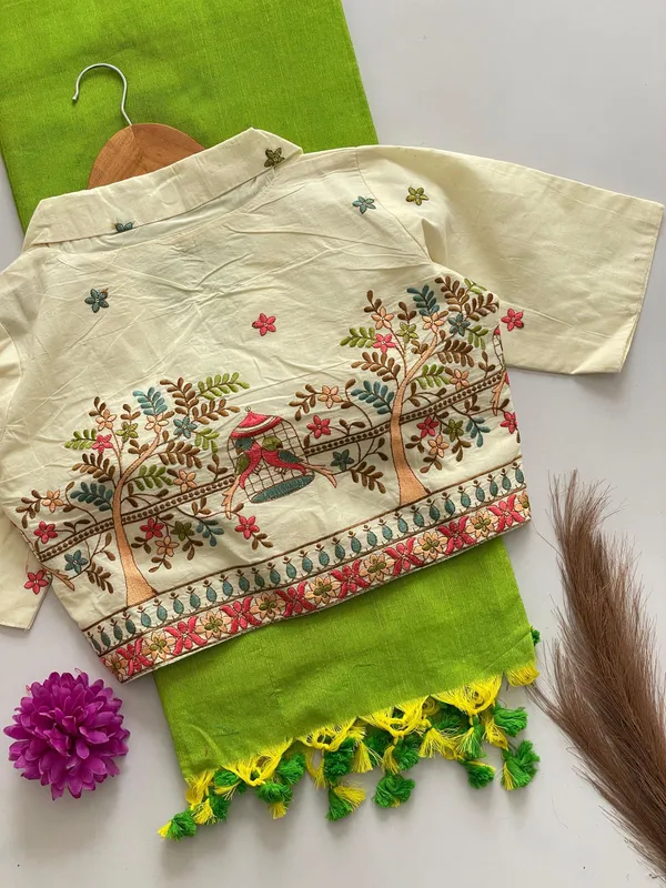 PRESENTING_ORIGINAL_KHADI_COTTON_COLLAR_NECK_BLOUSE_WITH_KHADI_COTTON_SAREE_