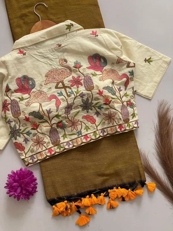 PRESENTING_ORIGINAL_KHADI_COTTON_COLLAR_NECK_BLOUSE_WITH_KHADI_COTTON_SAREE_