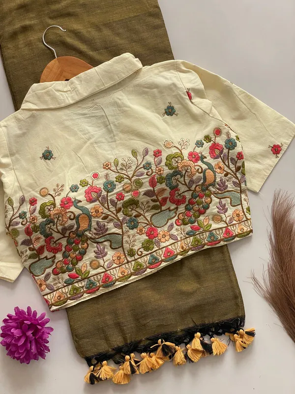 PRESENTING_ORIGINAL_KHADI_COTTON_COLLAR_NECK_BLOUSE_WITH_KHADI_COTTON_SAREE_