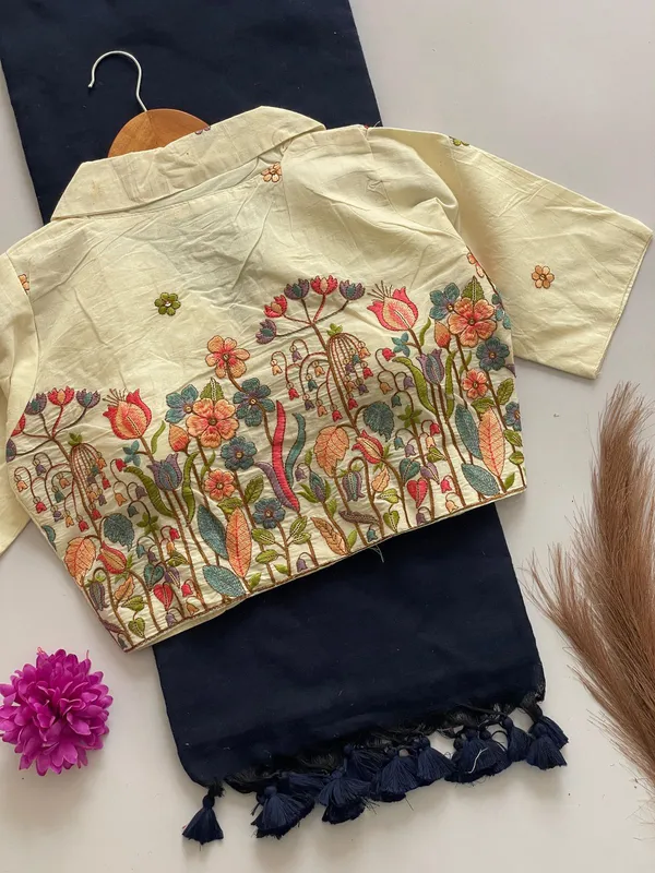 PRESENTING_ORIGINAL_KHADI_COTTON_COLLAR_NECK_BLOUSE_WITH_KHADI_COTTON_SAREE_
