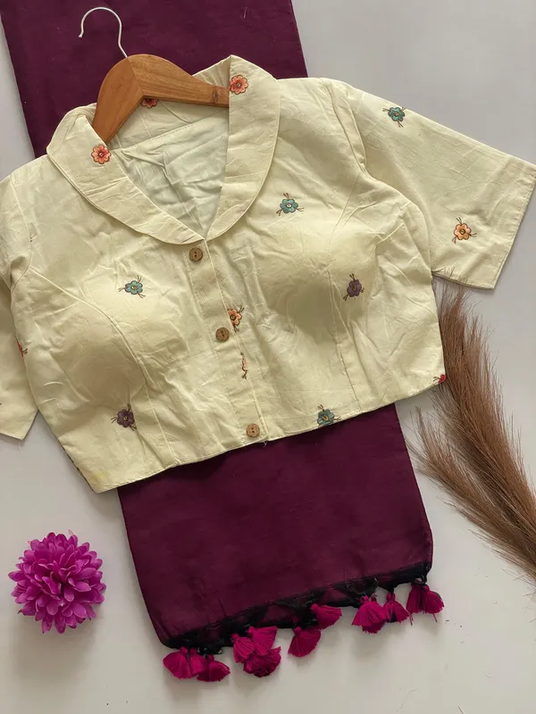 PRESENTING_ORIGINAL_KHADI_COTTON_COLLAR_NECK_BLOUSE_WITH_KHADI_COTTON_SAREE_