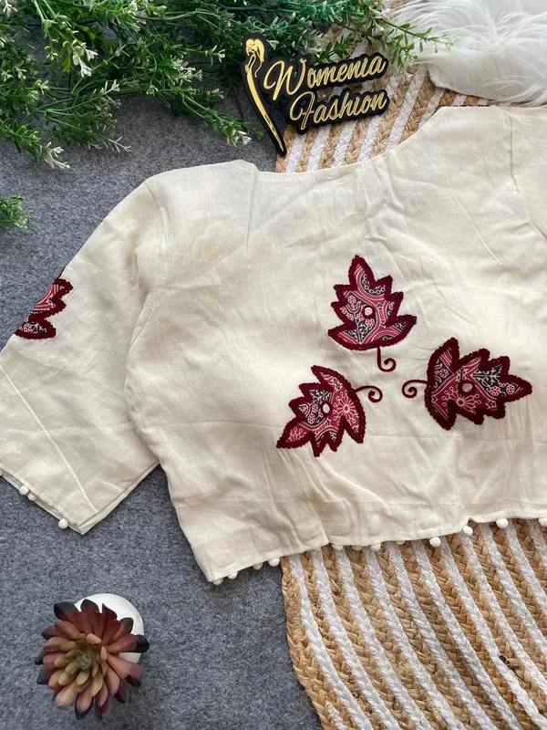 Pure_Khadi_Cotton_Blouse_with_Ajrak_Patch_appliqué_Work