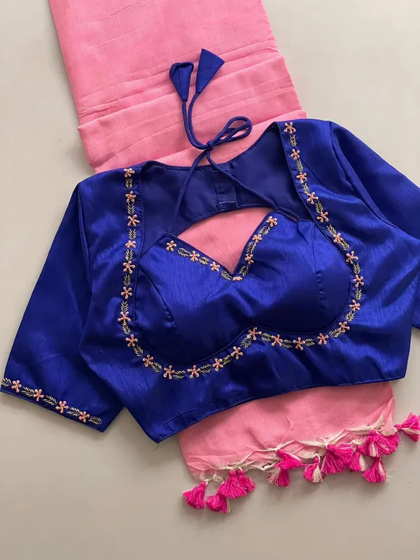 Elegant_Plain_Saree_with_Statement_Embroidery_Blouse