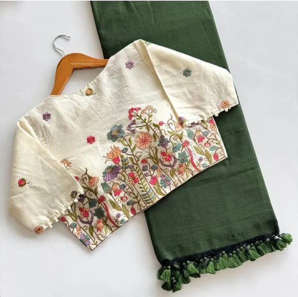Khadi_Cotton_Saree_with_Embroidered_Blouse