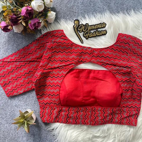 Red_Printed_Oragnza_Silk_Boutique_Style_Blouse