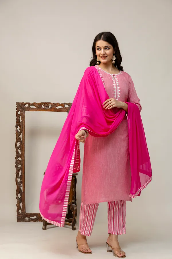 Rani_Color_South_Cotton_Kurti_and_Pant_with_Dupatta_For_Women_&_Girls