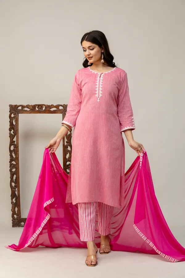 Rani_Color_South_Cotton_Kurti_and_Pant_with_Dupatta_For_Women_&_Girls