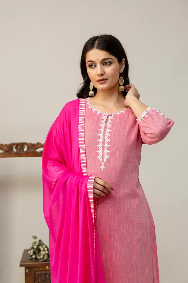 Rani_Color_South_Cotton_Kurti_and_Pant_with_Dupatta_For_Women_&_Girls