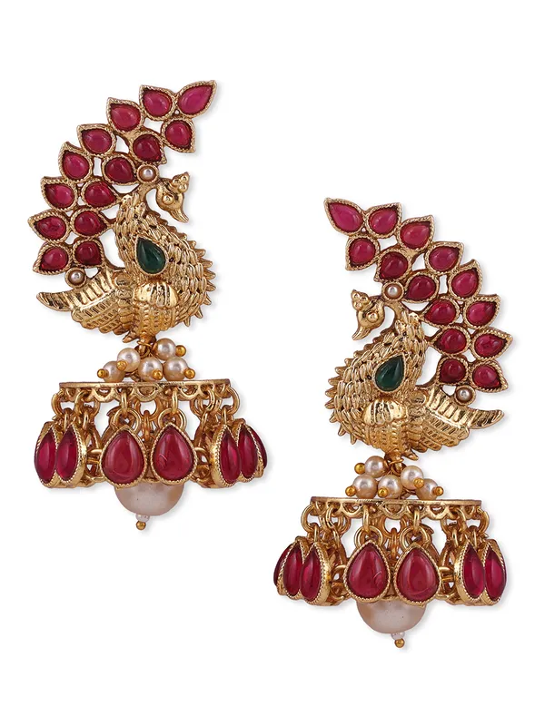 Gold__Red_Peacock_Shaped_Jhumkas