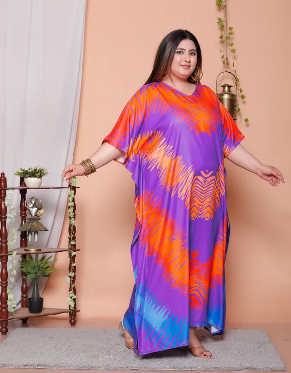(Pack_of_2)Multicolor_(Cotton-Satin)_Flared_Sleeves_Kaftan_V-Neck_Maxi_Ethnic_Dresses