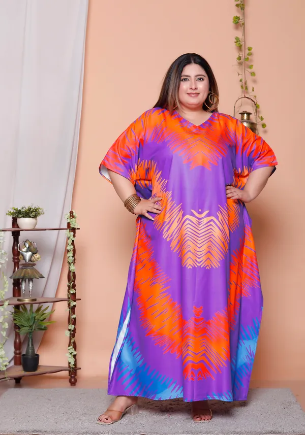 (Pack_of_2)Multicolor_(Cotton-Satin)_Flared_Sleeves_Kaftan_V-Neck_Maxi_Ethnic_Dresses