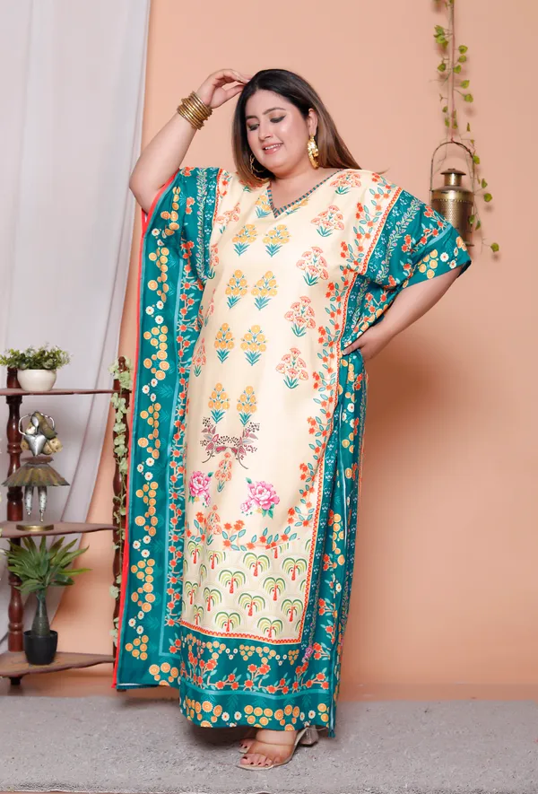 Multicolor_Cotton-Satin_Flared_Sleeves_Kaftan_V-Neck_Maxi_Ethnic_Dresses
