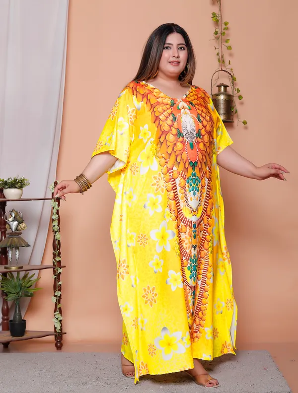 Multicolor_Cotton-Satin_Flared_Sleeves_Kaftan_V-Neck_Maxi_Ethnic_Dresses