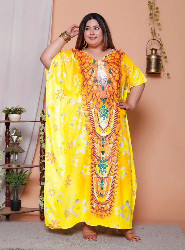 (Pack_of_2)Multicolor_(Cotton-Satin)_Flared_Sleeves_Kaftan_V-Neck_Maxi_Ethnic_Dresses