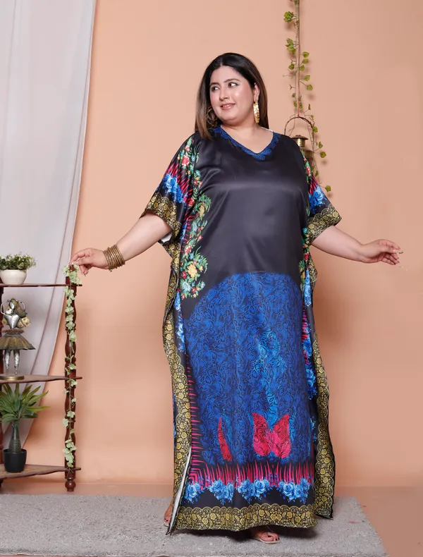 (Pack_of_2)Multicolor_(Cotton-Satin)_Flared_Sleeves_Kaftan_V-Neck_Maxi_Ethnic_Dresses