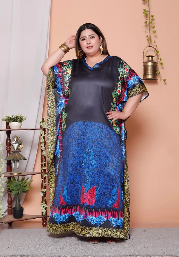 (Pack_of_2)Multicolor_(Cotton-Satin)_Flared_Sleeves_Kaftan_V-Neck_Maxi_Ethnic_Dresses