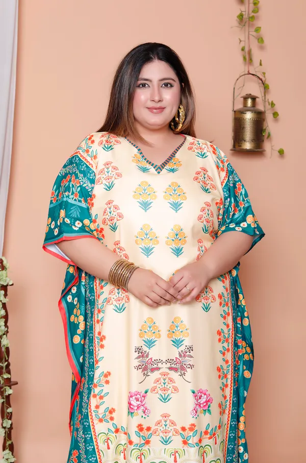(Pack_of_2)Multicolor_(Cotton-Satin)_Flared_Sleeves_Kaftan_V-Neck_Maxi_Ethnic_Dresses