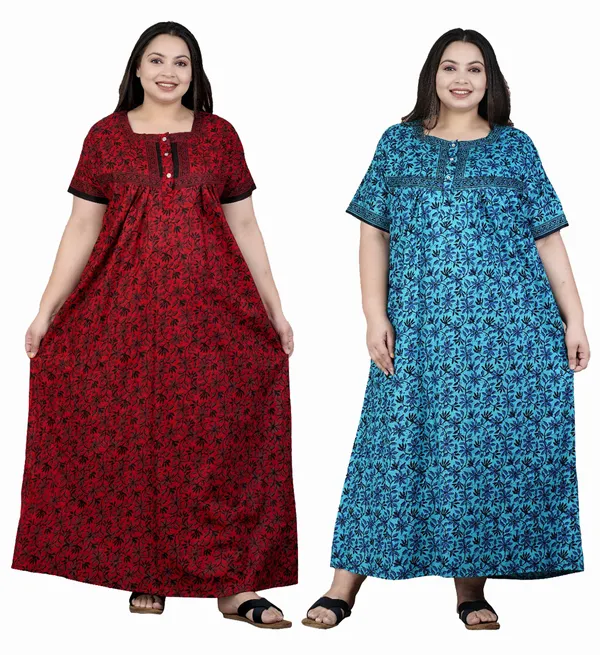 Combo_(_Pack_of_2)__(Premium)_Stylish_&_Elegant_Women_Nighty_(_RED_&_BLUE)