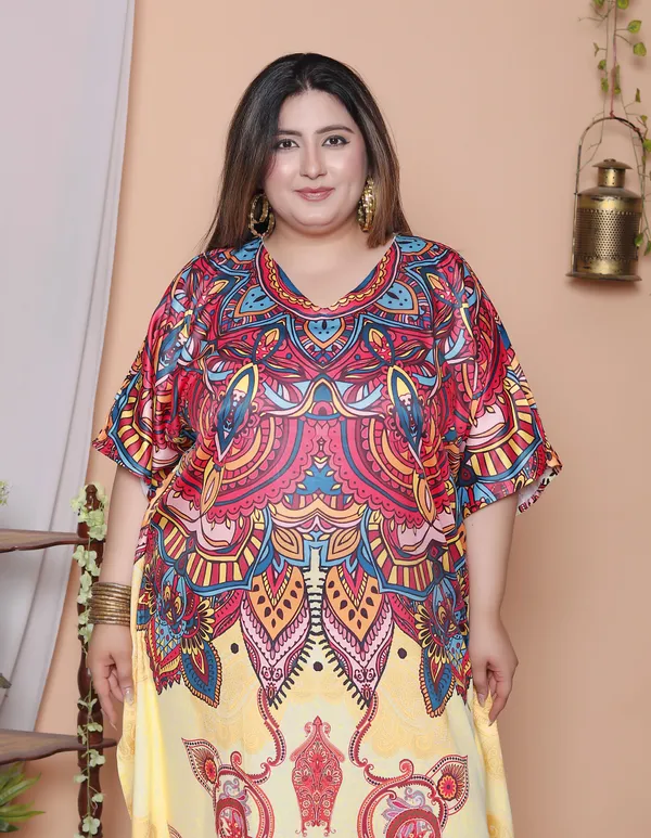 Multicolor_Cotton-Satin_Flared_Sleeves_Kaftan_V-Neck_Maxi_Ethnic_Dresses
