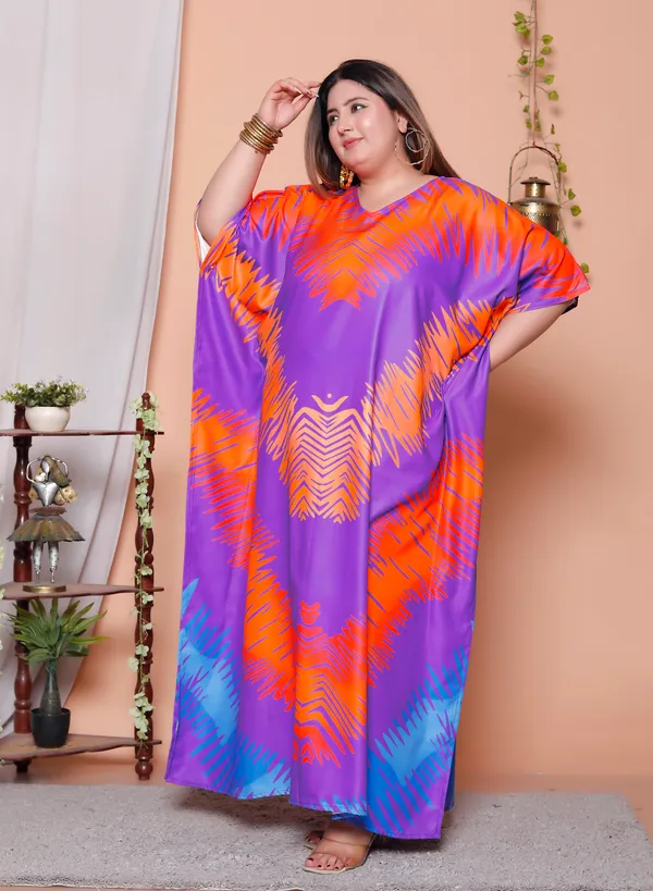 Multicolor_Cotton-Satin_Flared_Sleeves_Kaftan_V-Neck_Maxi_Ethnic_Dresses