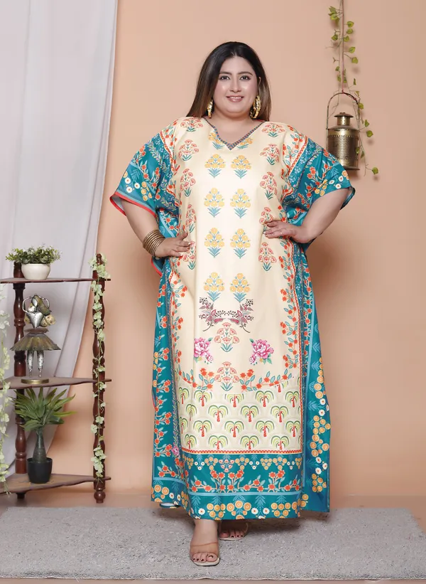 (Pack_of_2)Multicolor_(Cotton-Satin)_Flared_Sleeves_Kaftan_V-Neck_Maxi_Ethnic_Dresses