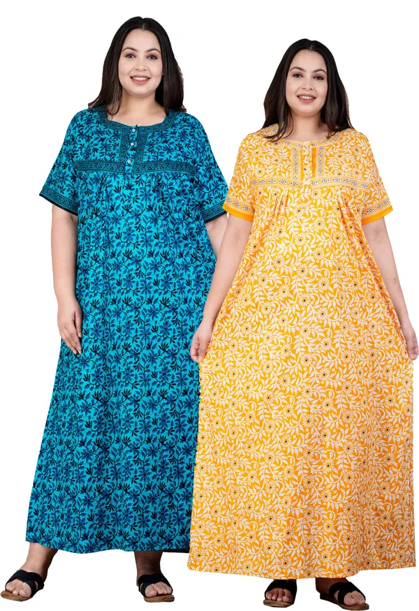 Combo_(_Pack_of_2)_Stylish_&_Elegant_Women_Nighty_(Yellow_&_Blue)