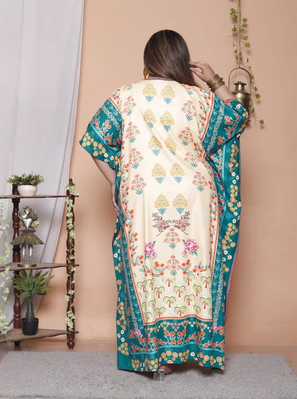 (Pack_of_2)Multicolor_(Cotton-Satin)_Flared_Sleeves_Kaftan_V-Neck_Maxi_Ethnic_Dresses